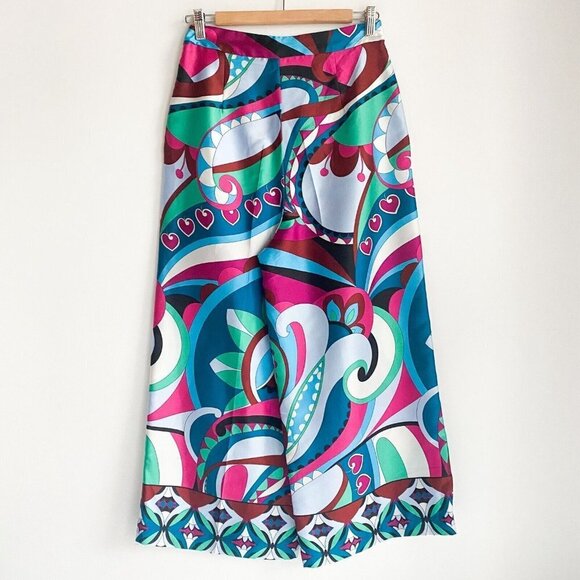 NWT Zara Colourful Psychedellic Print Wide Leg Cropped Satin  PAnts S - Picture 7 of 8